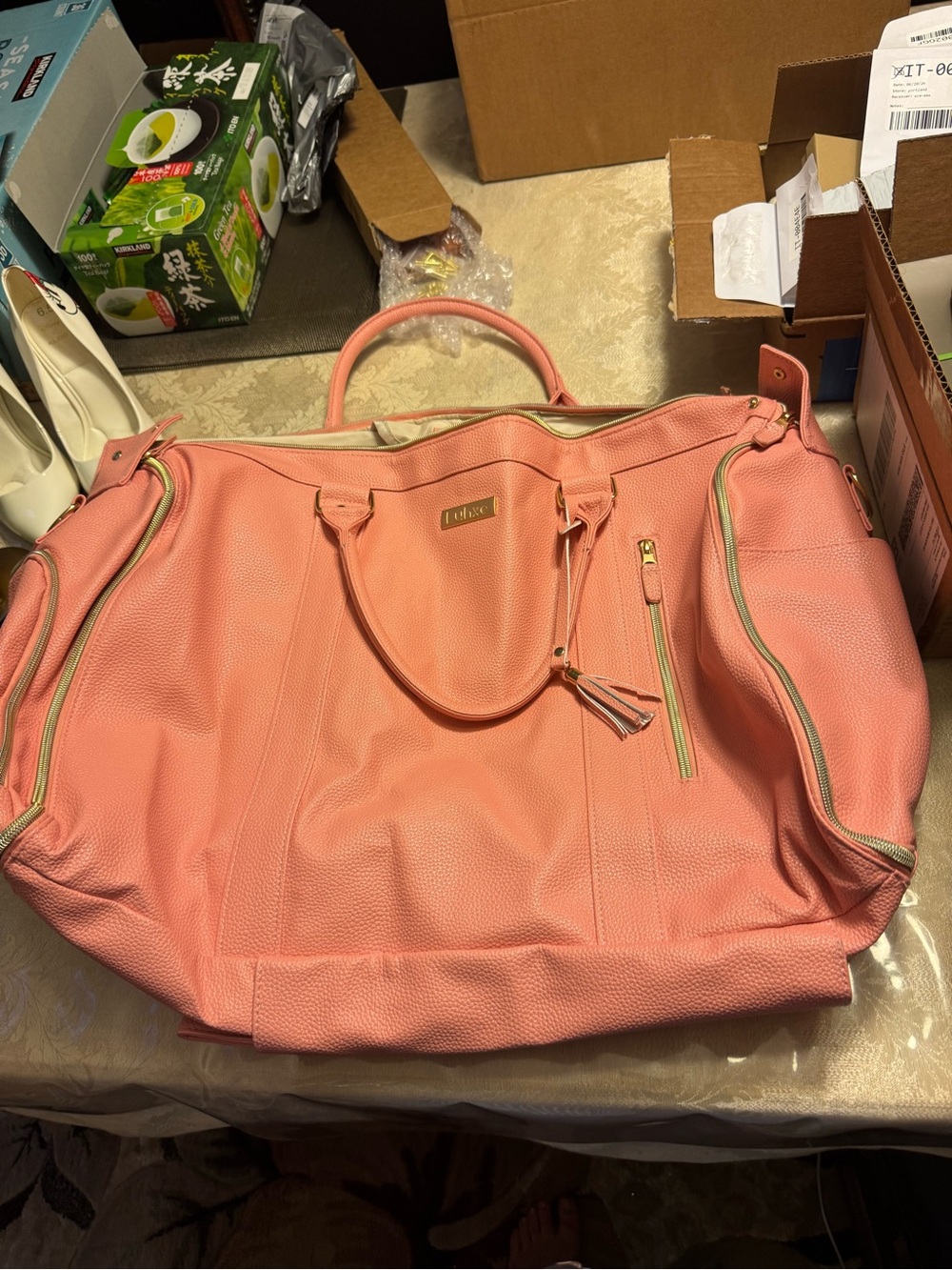 Luhxe Rose Pink Convertible Garment Duffel Bag Suit Travel Weekender Tote